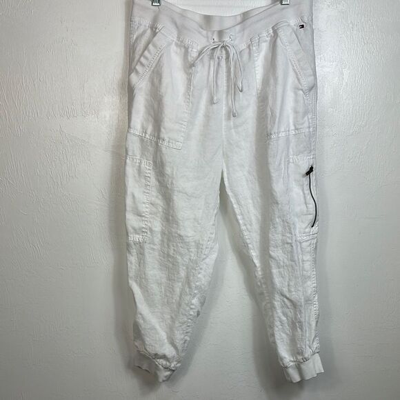 Tommy Hilfiger Linen White Drawstring Waist Jogger Pants Size M - Picture 1 of 8